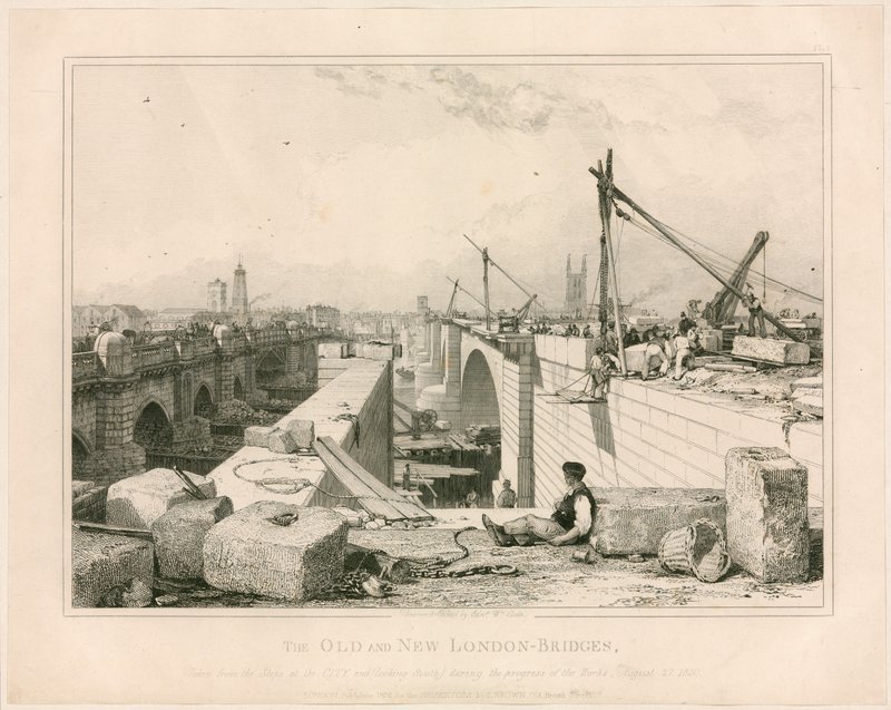 The Old and New London Bridges, 1830 av Edward William Cooke