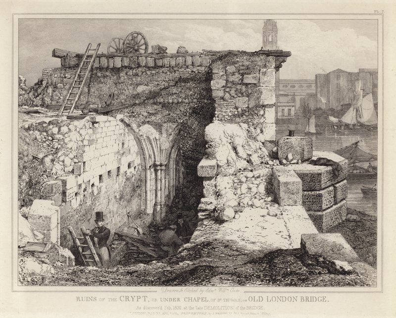 Ruinene av St Thomas Chapel på Old London Bridge av Edward William Godwin