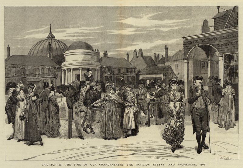 Brighton i tiden til våre bestefar, paviljongen, Steyne og Promenade, 1805 av Edwin Austin Abbey