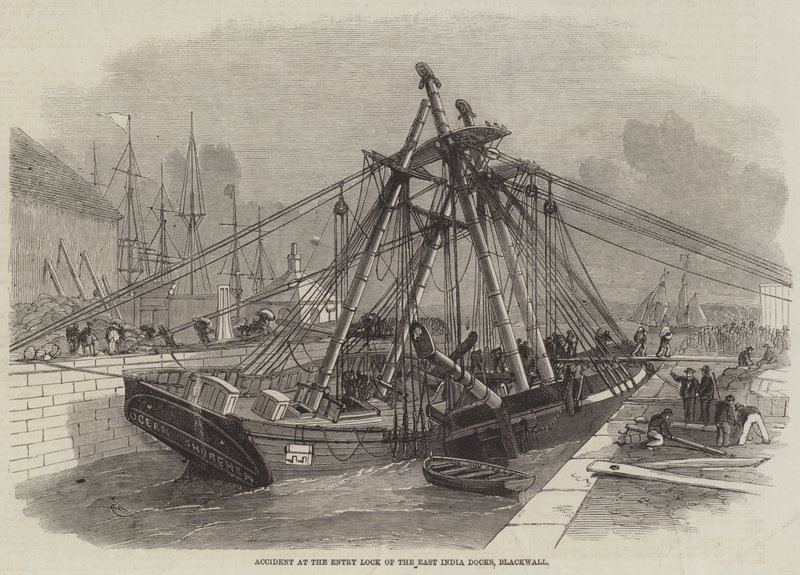 Ulykke ved inngangslåsen til East India Docks, Blackwall av Edwin Weedon