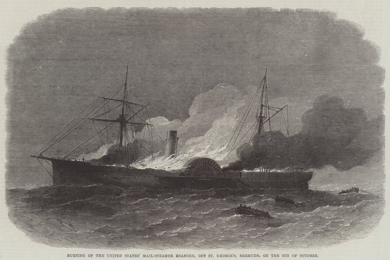 Brenning av USAs Mail-Steamer Roanoke, utenfor St George's, Bermuda, 9. oktober av Edwin Weedon
