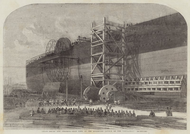 Kjedetrommer og kontrollutstyr brukt ved forsøket på lansering av Leviathan av Edwin Weedon