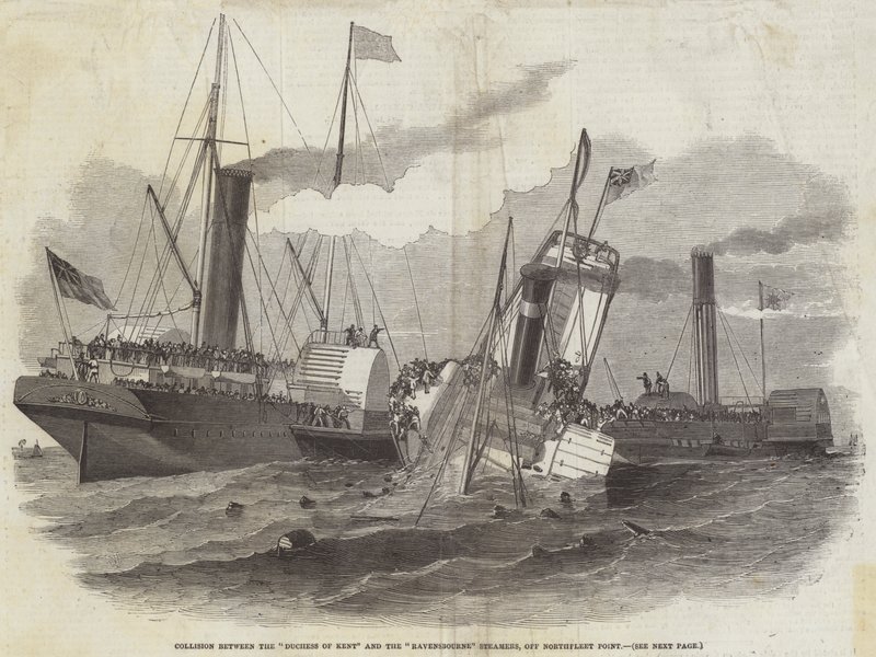 Kollisjon mellom hertuginnen av Kent og Ravensbourne Steamers, utenfor Northfleet Point av Edwin Weedon