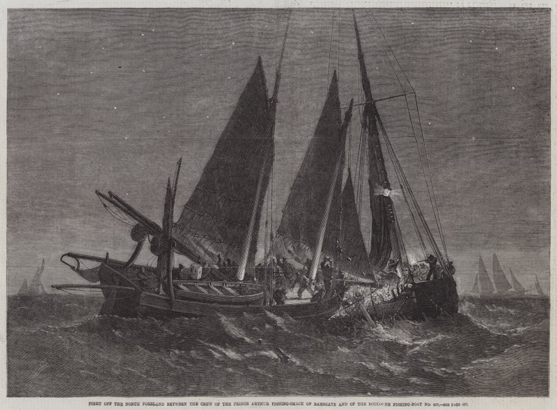 Kjemp utenfor Nordforlandet mellom mannskapet på Prince Arthur Fishing-Smack of Ramsgate og Boulogne Fishing Boat No 439 av Edwin Weedon