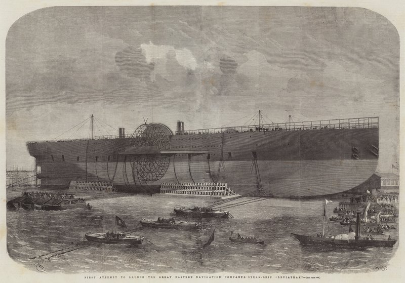 Første forsøk på å lansere Great Eastern Navigation Company's Steam-Ship Leviathan av Edwin Weedon