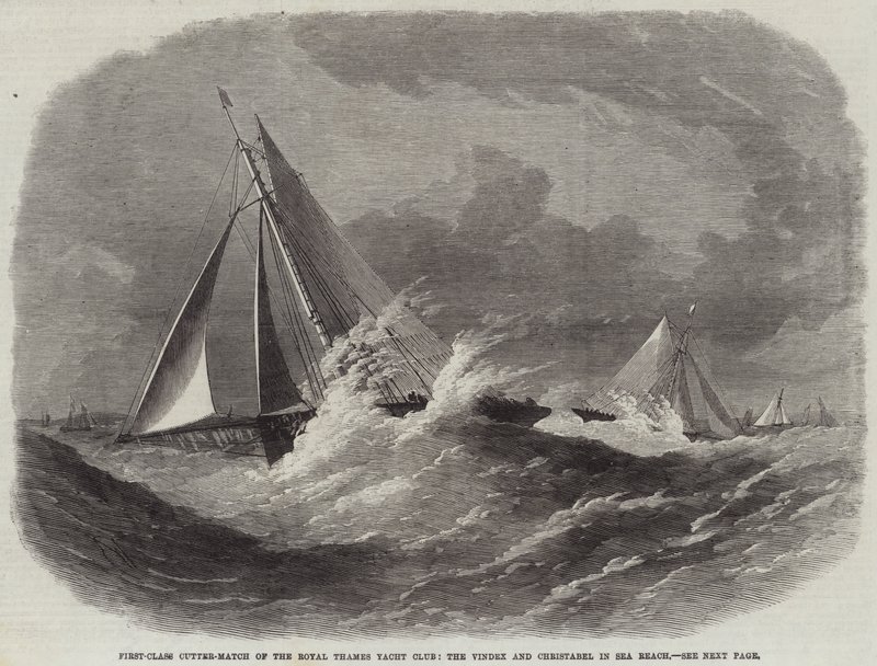 Førsteklasses Cutter-Match fra Royal Thames Yacht Club, Vindex og Christabel i Sea Reach av Edwin Weedon