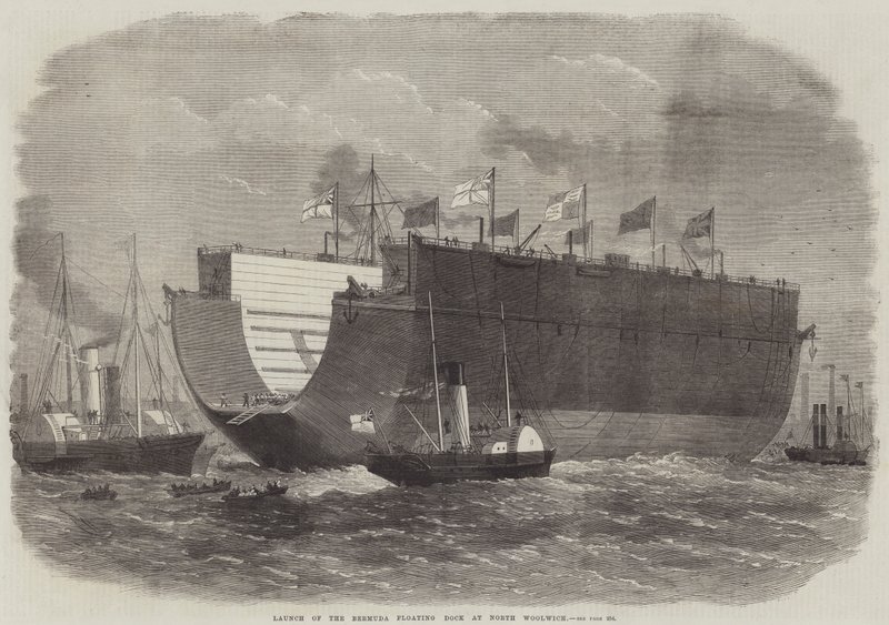 Lansering av Bermuda Floating Dock ved North Woolwich av Edwin Weedon