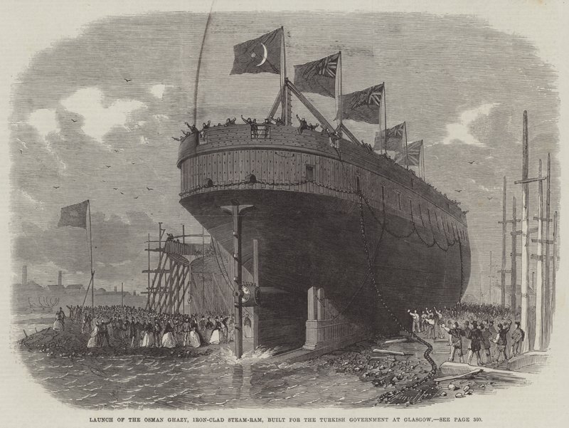 Lansering av Osman Ghazy, Iron-Clad Steam-Ram, bygget for den tyrkiske regjeringen i Glasgow av Edwin Weedon