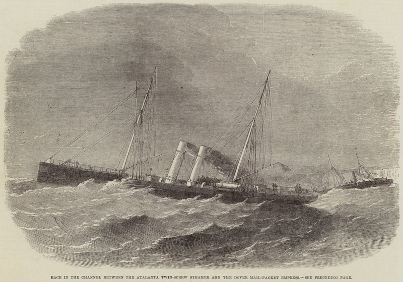 Kappløp i kanalen mellom Atalanta Twin-Screw Steamer og Dover Mail-Packet Empress av Edwin Weedon