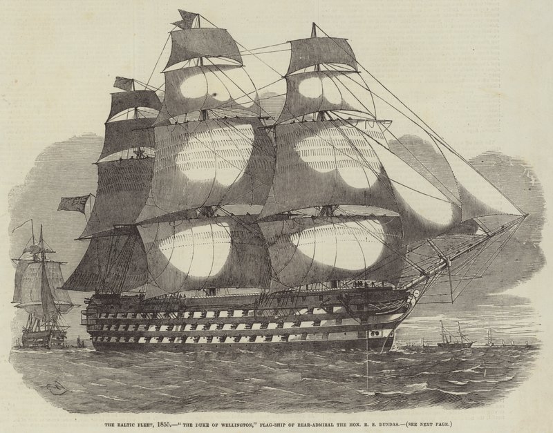 Den baltiske flåten, 1855, hertugen av Wellington, flaggskipet til kontreadmiral den ærede RS Dundas av Edwin Weedon