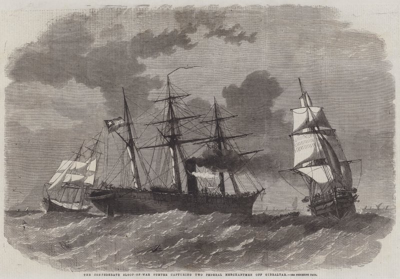 Den konfødererte Sloop-of-War Sumter fanger to føderale kjøpmenn utenfor Gibraltar av Edwin Weedon