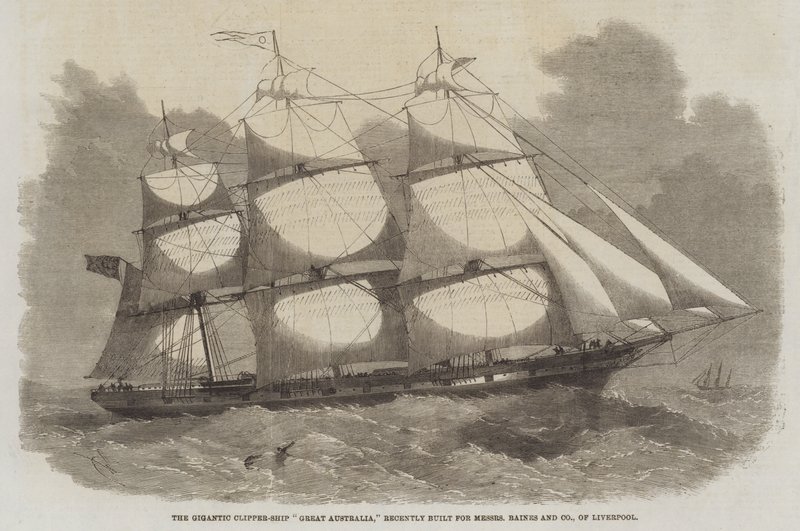 The Gigantic Clipper-Ship Great Australia, nylig bygget for Messers Baines and Company, fra Liverpool av Edwin Weedon