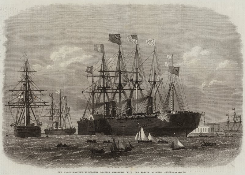 Great Eastern Steam-skipet forlater Sheerness med den franske Atlanterhavskabelen av Edwin Weedon