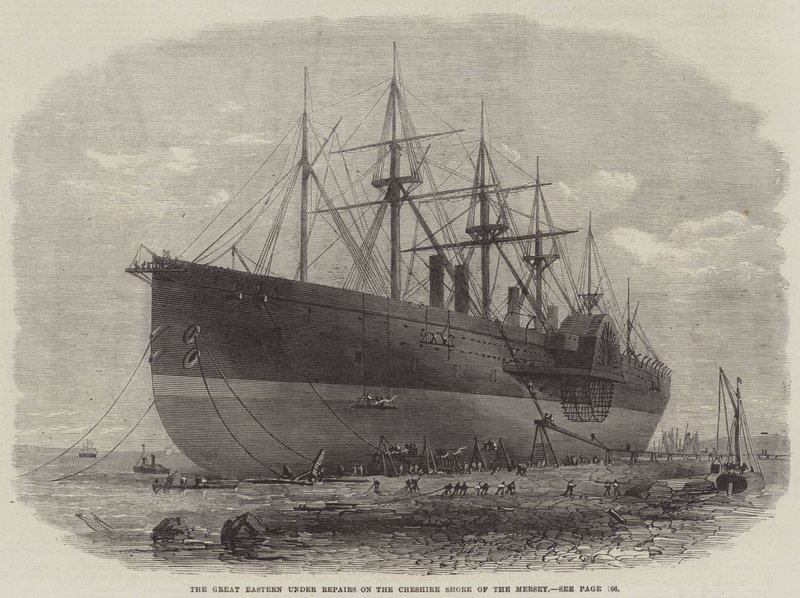 The Great Eastern under reparasjoner på Cheshire Shore of the Mersey av Edwin Weedon