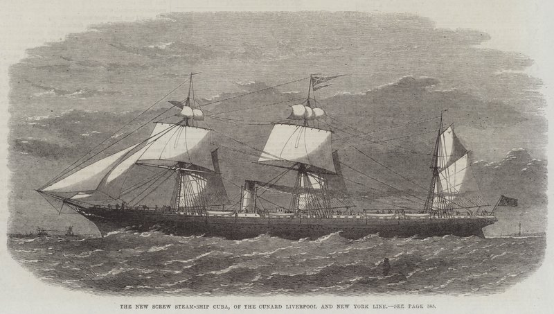 The New Screw Steam-Ship Cuba, fra Cunard Liverpool og New York Line av Edwin Weedon