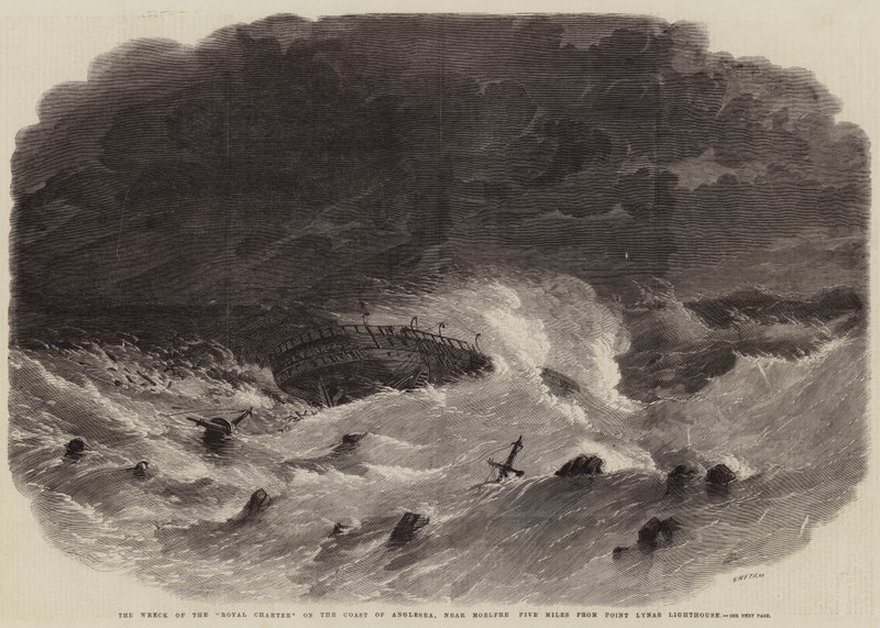 Vraket av Royal Charter på kysten av Anglesey, nær Moelfre Five Miles fra Point Lynas fyrtårn av Edwin Weedon