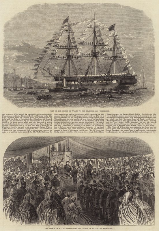 Besøk av prinsen og prinsessen av Wales til treningsskipet Worcester av Edwin Weedon