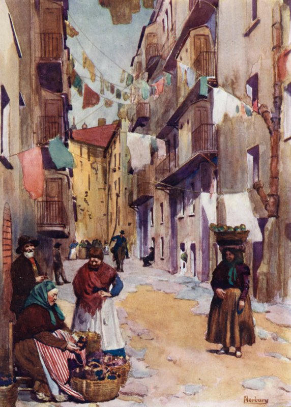 Korsika: Hus, Ajaccio (farge litho) av Edwin Arthur Norbury