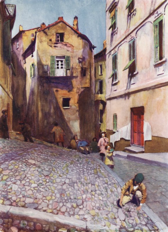 Korsika: Gamle hus, Bastia (farge litho) av Edwin Arthur Norbury