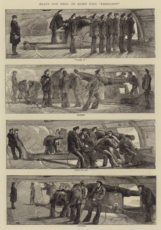 Heavy Gun Drill ombord HMS Excellent av Edwin Buckman