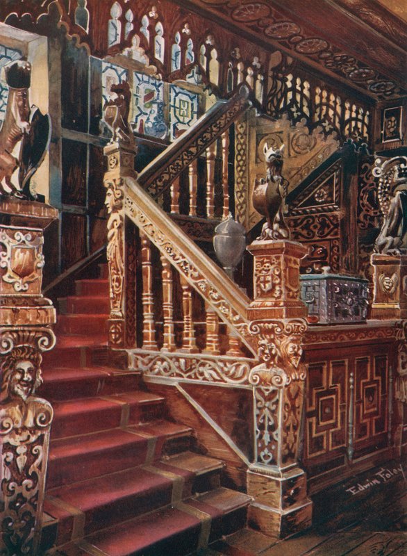 Utskåret Oaken Stairway, Godinton av Edwin John Foley