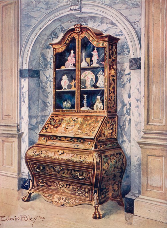 Innlagt Walnut Bombe Bureau-Cabinet av Edwin John Foley