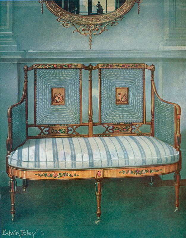 Malt Caned Satinwood Sofa av Edwin John Foley