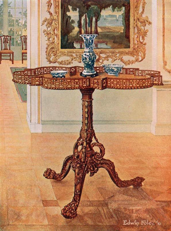 Formet galleribord med bånd--Chippendale School av Edwin John Foley