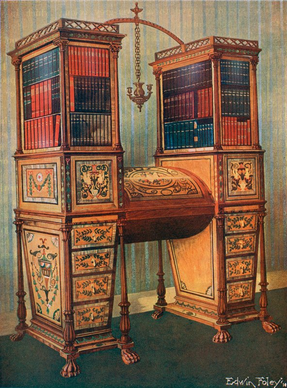 The Sisters Inlaid Double Secretaire and Bookcabinet Cabinet--Sheraton, Circa 1800 av Edwin John Foley