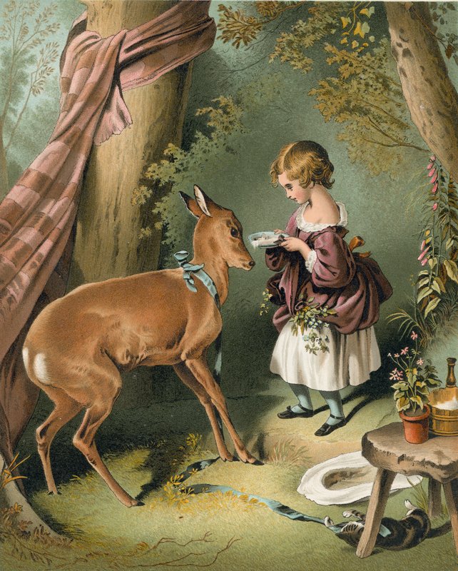 Jente som mater rådyr av Edwin Landseer