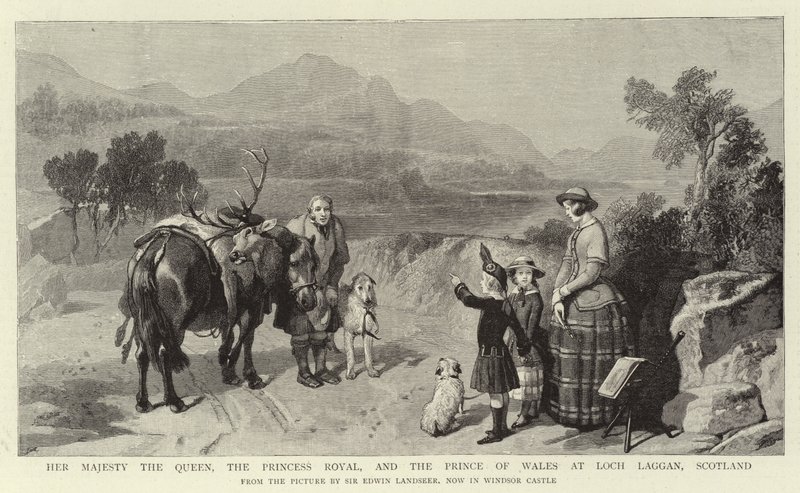 Hennes Majestet Dronningen, Princess Royal og Prince of Wales ved Loch Laggan, Skottland av Edwin Landseer