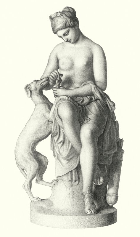 Jegerinnen, gravert av E Roffe fra statuen av R J Wyatt, i dronningens besittelse (gravering) av Edwin Roffe