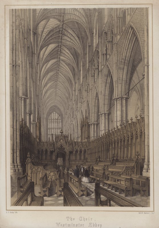 Koret, Westminster Abbey, London (farge litho) av Edwin Thomas Dolby