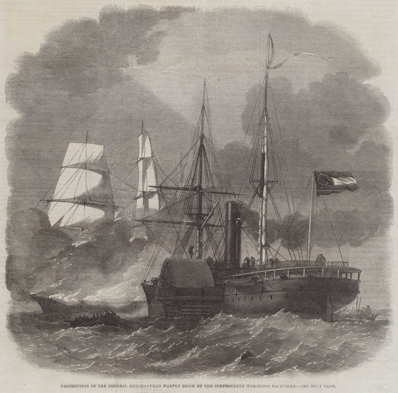 Ødeleggelse av Federal Merchantman Harvey Birch av Confederate War-Sloop Nashville av Edwin Weedon