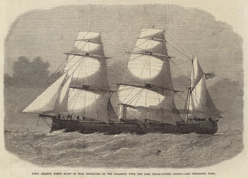 HMS Amazon, Screw Sloop of War, ødelagt av kollisjonen med Cork Steam-Packet Osprey av Edwin Weedon