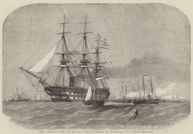 HMS Colossus, med Gun-Boat Flotilla, forlater Motherbank for Portland av Edwin Weedon