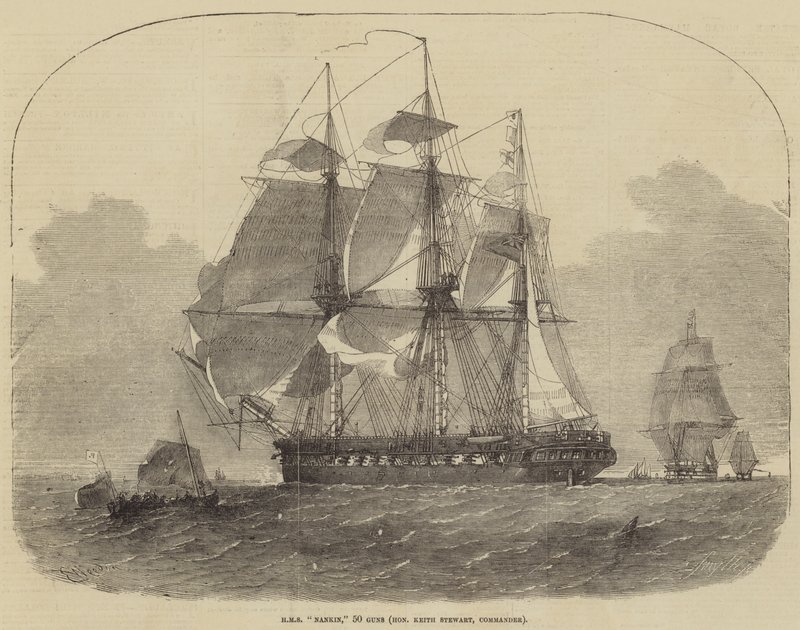 HMS Nankin, 50 våpen, ærede Keith Stewart, kommandør av Edwin Weedon