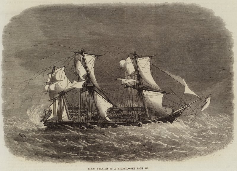 HMS Pylades in a Squall av Edwin Weedon