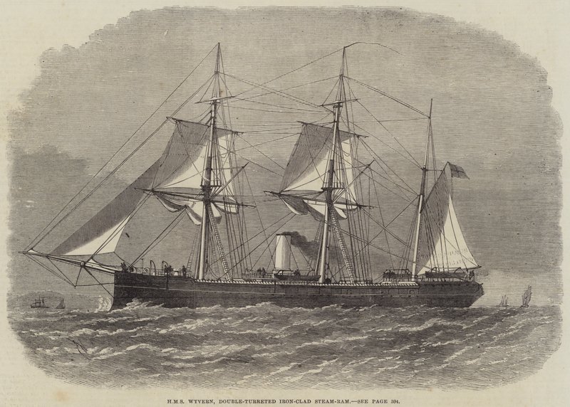 HMS Wyvern, jernbelagt dampstøt med dobbelt revolver av Edwin Weedon