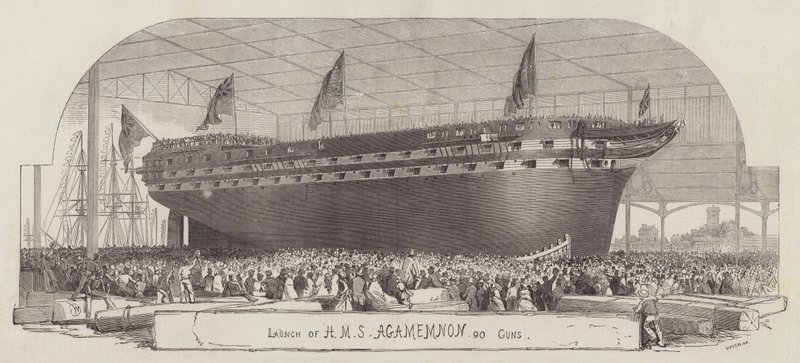 Lansering av HMS Agamemnon, 90 Guns av Edwin Weedon
