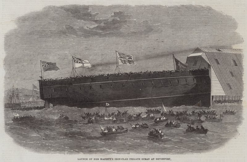 Lansering av Hennes Majestets jernkledde fregatthav i Devonport av Edwin Weedon