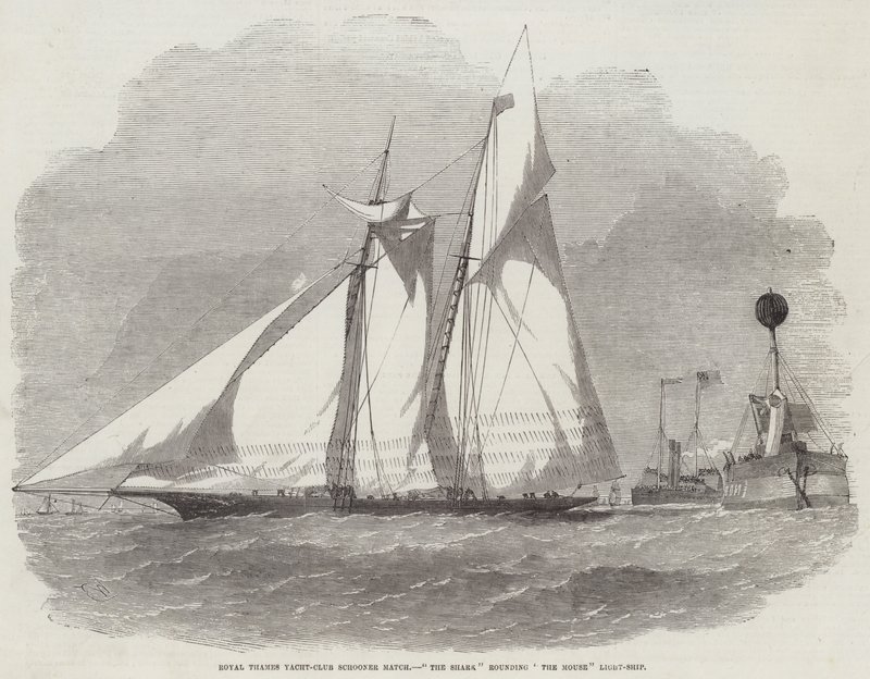 Royal Thames Yacht-Club Schooner Match, Haien runder The Mouse Light-Ship av Edwin Weedon