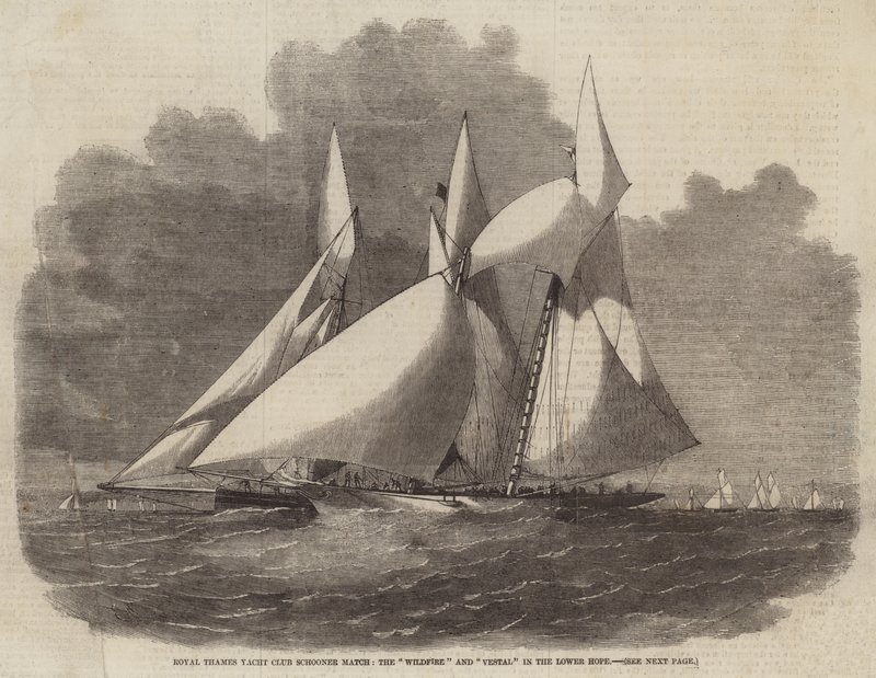 Royal Thames Yacht Club Schooner Match, Wildfire og Vestal in the Lower Hope av Edwin Weedon