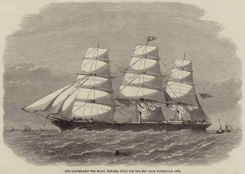 Clipper-Ship the Royal Edward, bygget for Røde Kors Australian Line av Edwin Weedon