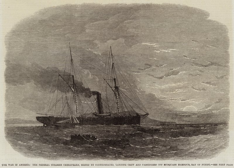 The War in America, Federal Steamer Chesapeake, beslaglagt av konfødererte, landende mannskap og passasjerer utenfor Musquash Harbour, Bay of Fundy av Edwin Weedon