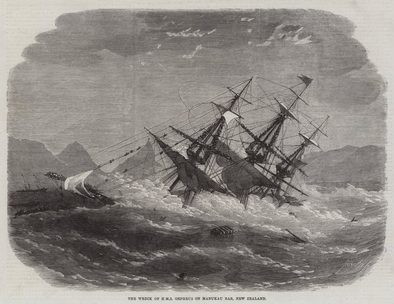 Vraket av HMS Orpheus på Manukau Bar, New Zealand av Edwin Weedon