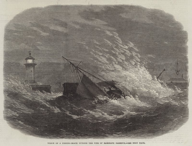 Vraket av en Fishing-Smack utenfor brygga i Ramsgate Harbor av Edwin Weedon