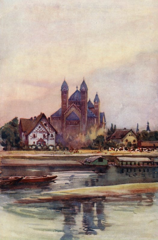 Rhinen: Speyer, spir (fargelitografi) av Effie Jardine
