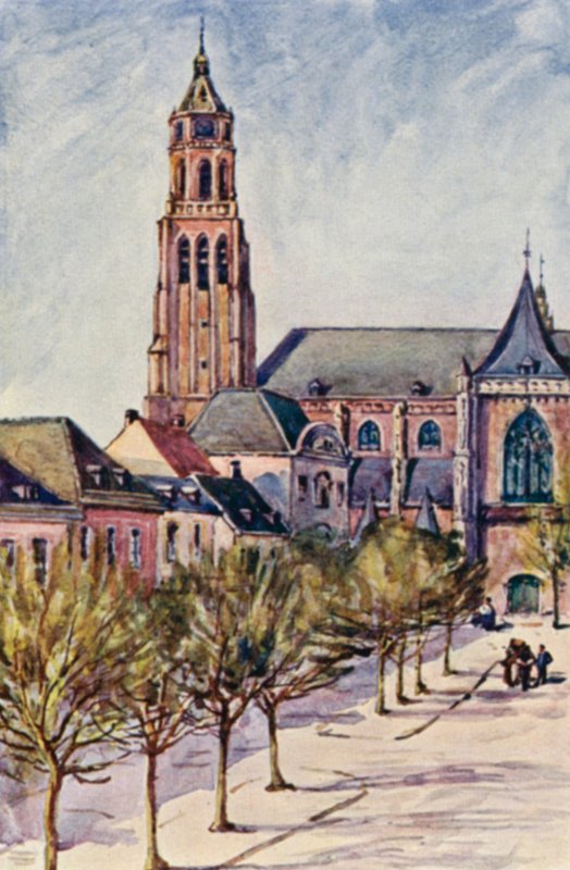 Rhinen: Groote Kerk, Arnheim (fargelitografi) av Effie Jardine