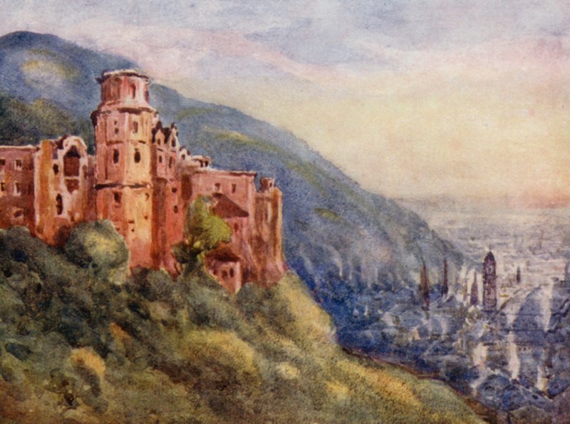 Rhinen: Schloss, Heidelberg (fargelitografi) av Effie Jardine